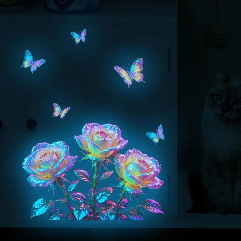 Glow-in-the-Dark Rose Toilet & Wall Decal Sticker | PVC Wall Decal Sticker Nixie