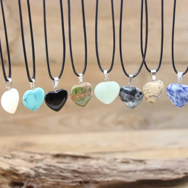 Heart Gemstone Pendant Necklace – Agate, Quartz & Amethyst