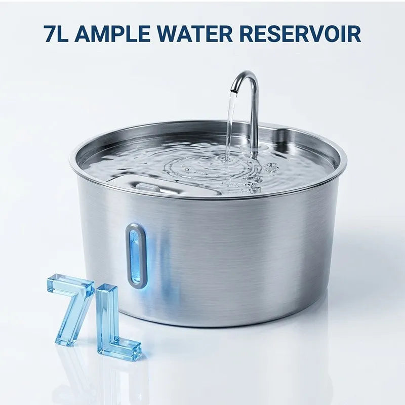7L Stainless Steel Pet Water Fountain – Quiet Auto Dispenser Pet Water Fountain Nixie