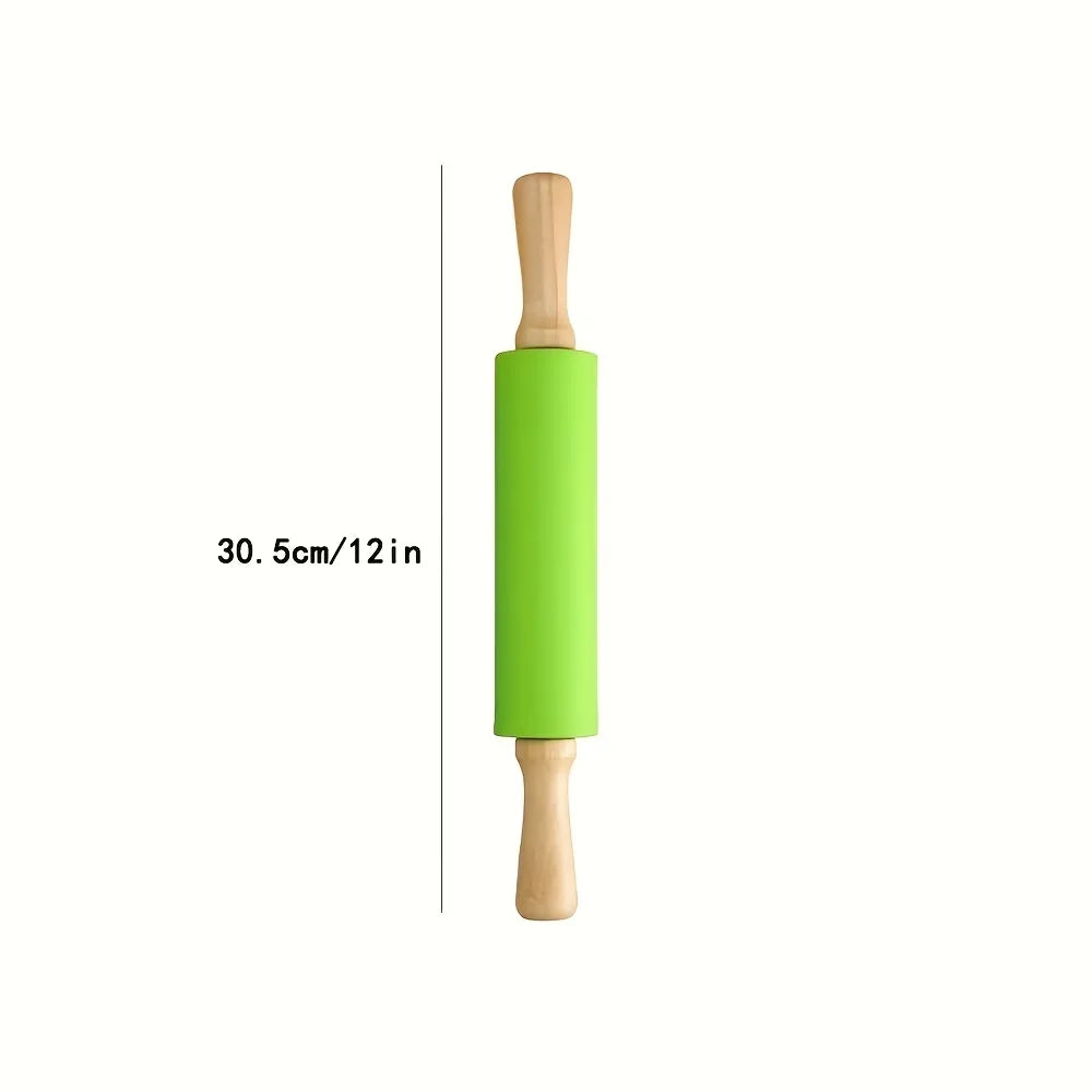 Silicone Rolling Pin Wooden Handle – Non-Stick Baking Tool Silicone Rolling Pin Nixie