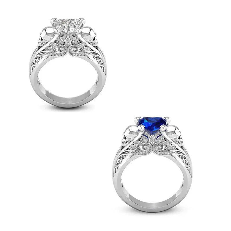 Skull Sapphire Crystal Punk Ring — Zinc Alloy, Unisex Skull Punk Ring Nixie