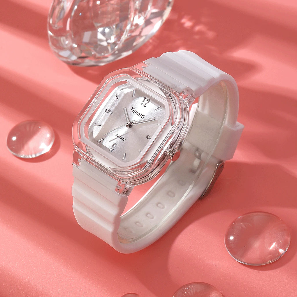 Timetti Square Quartz Watch – Silicone Strap Casual Watch