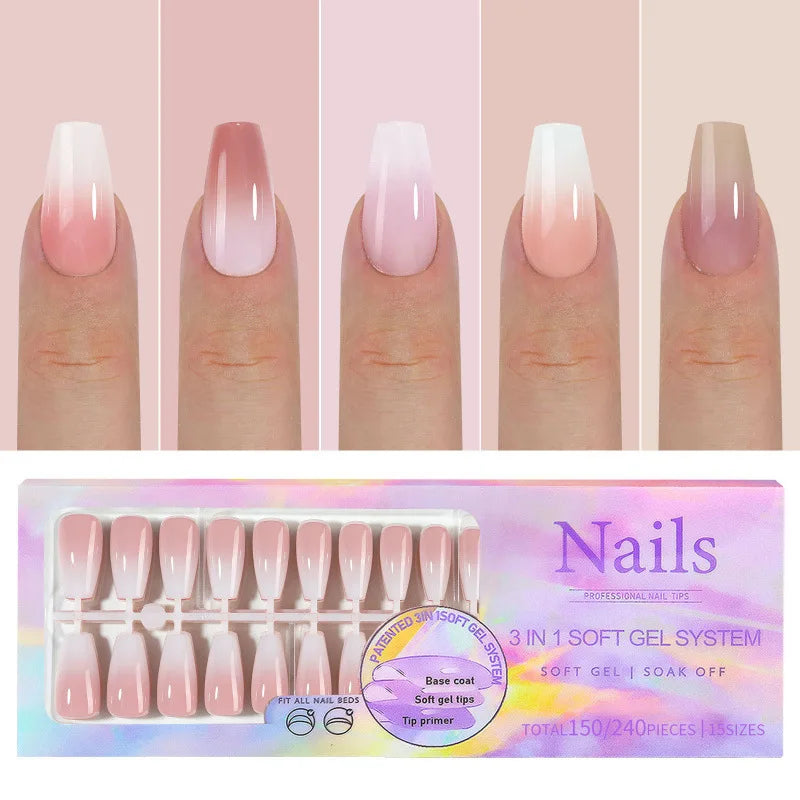 150Pcs Gradient Nude Almond Press On Nails Full Cover Tips Press On Nails Nixie 04-150PCS