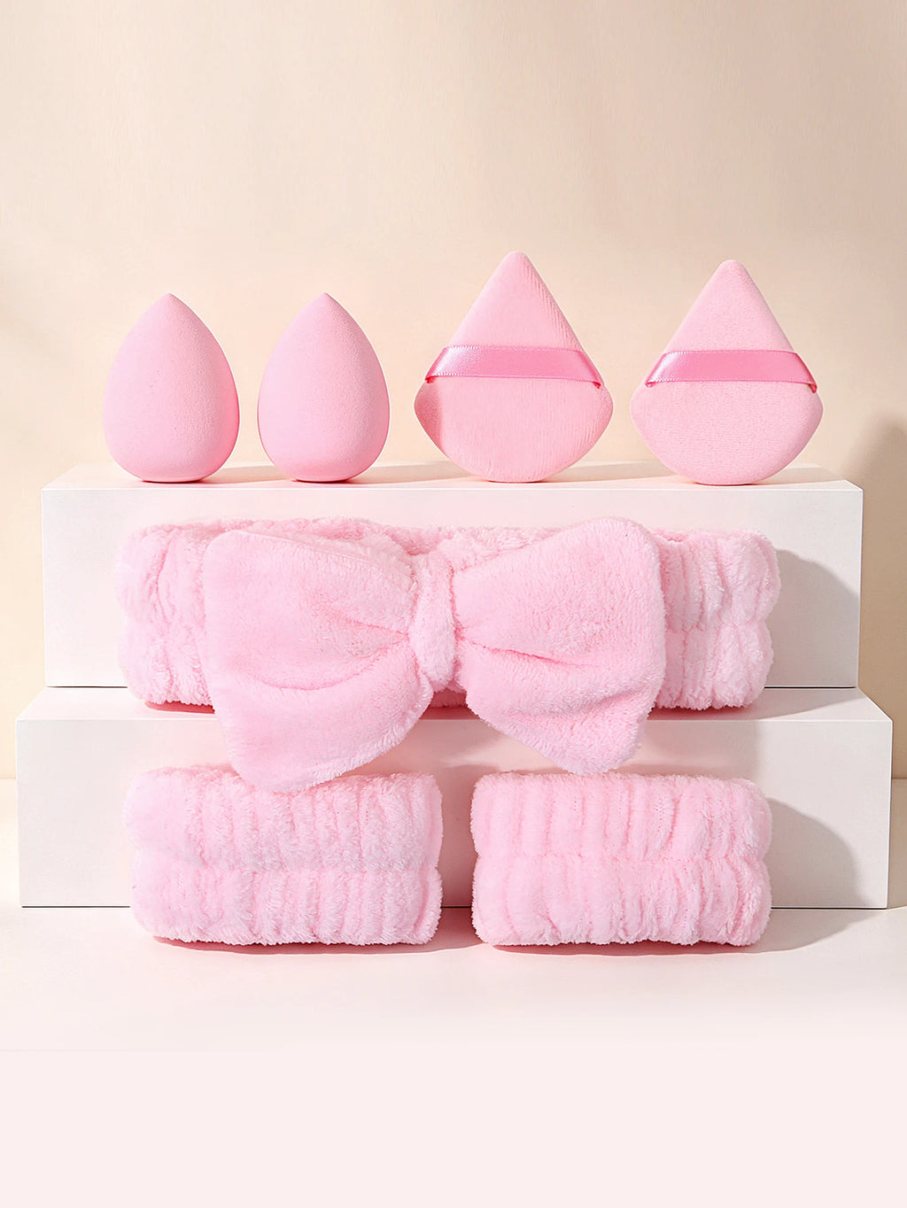 7-Piece Makeup Tool Set – Puffs, Spa Headband & Wristbands Makeup Tool Set Nixie