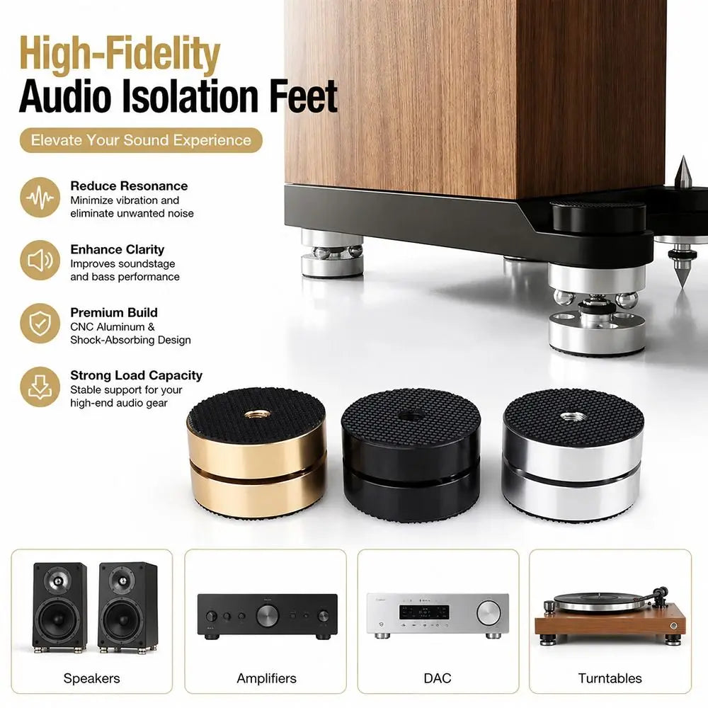 HiFi Audio Isolation Feet – CNC Aluminum Alloy Speaker Foot Pad Audio Isolation Feet Nixie
