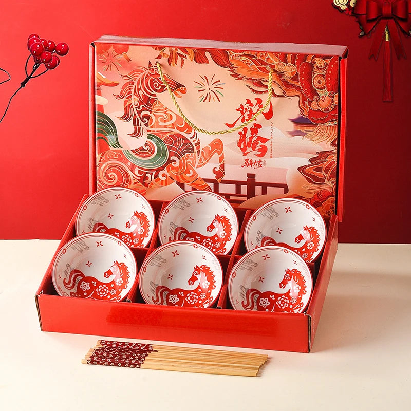 Year of the Horse Ceramic Bowl & Chopsticks Gift Set
