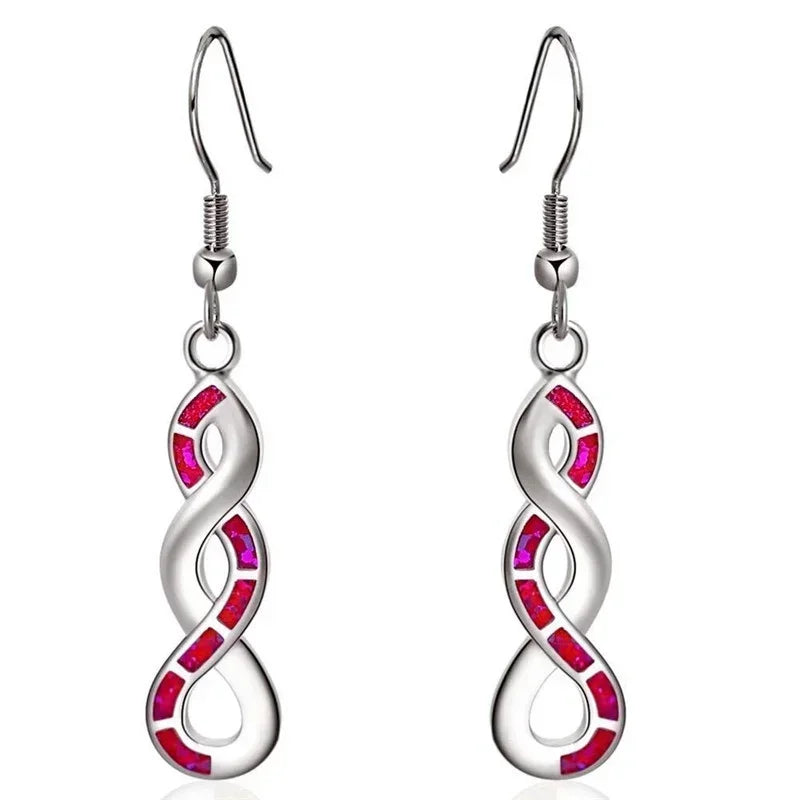 Silver-Plated Red Simulated Opal Drop Hook Earrings Drop Hook Earrings Nixie
