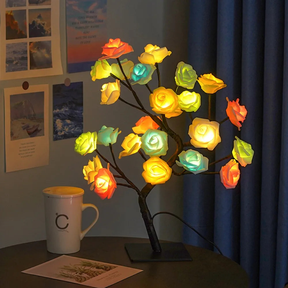USB Rose Flower Tree LED Table Lamp | Warm Decorative Night Light