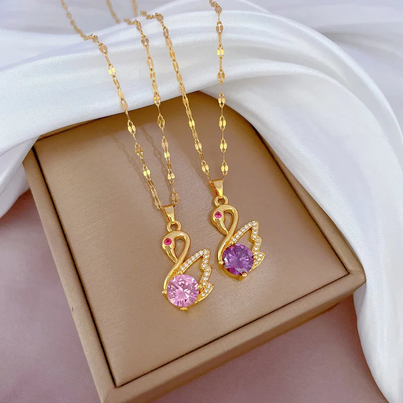 Swan Pendant Necklace | Zircon Gold-Plated Choker for Women Pendant Necklace Nixie