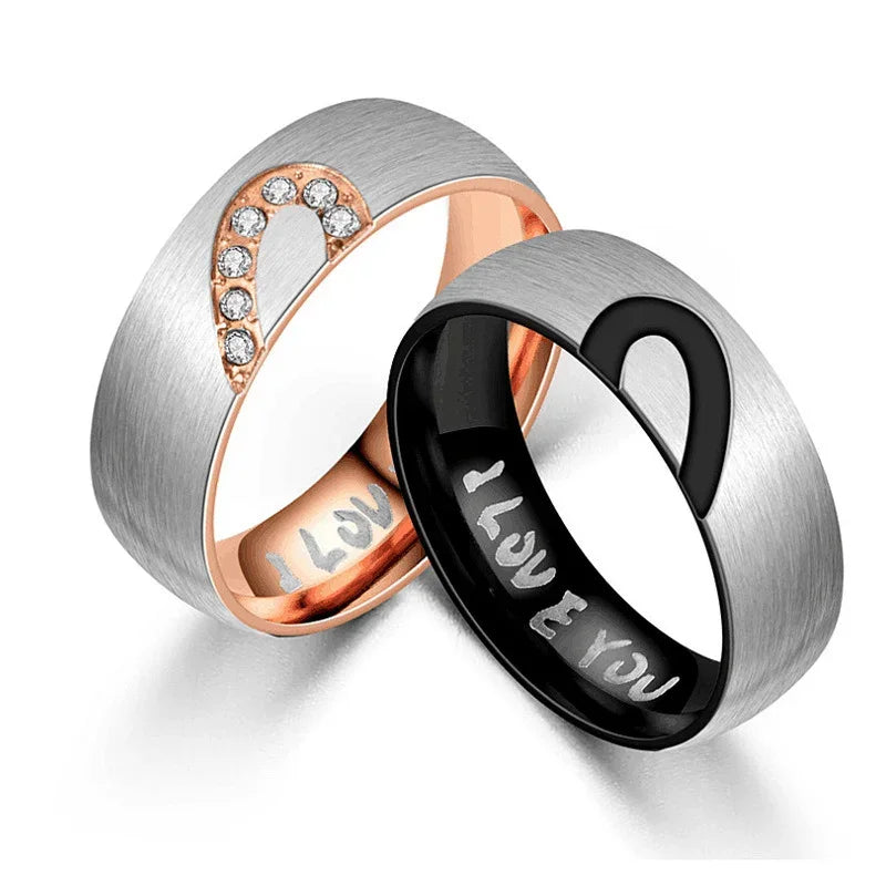 Heart Shape Couple Rings – Adjustable Wedding Band Set, Unisex