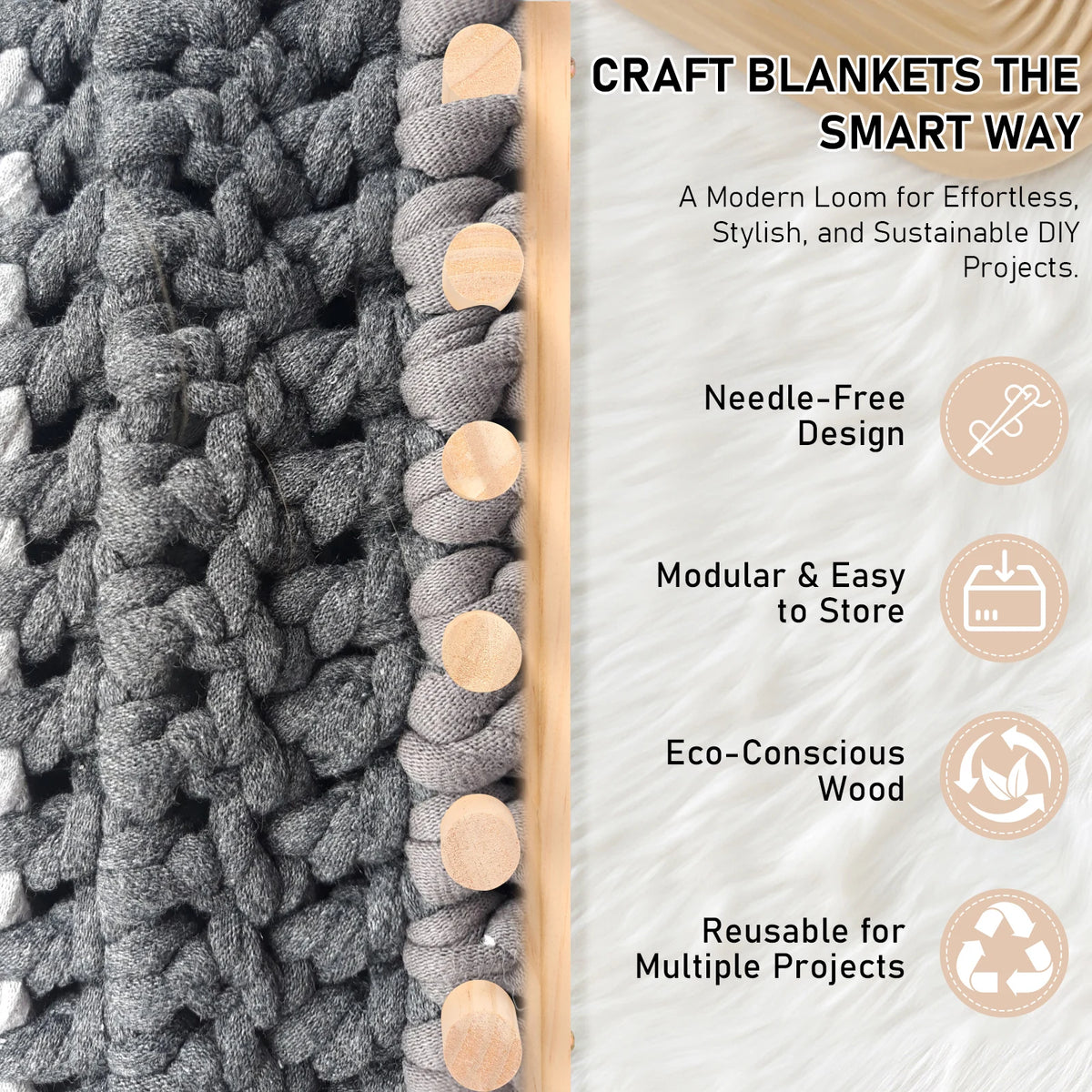 Wooden Chunky Knitting Loom – 47" Blanket Weaving Frame Kit
