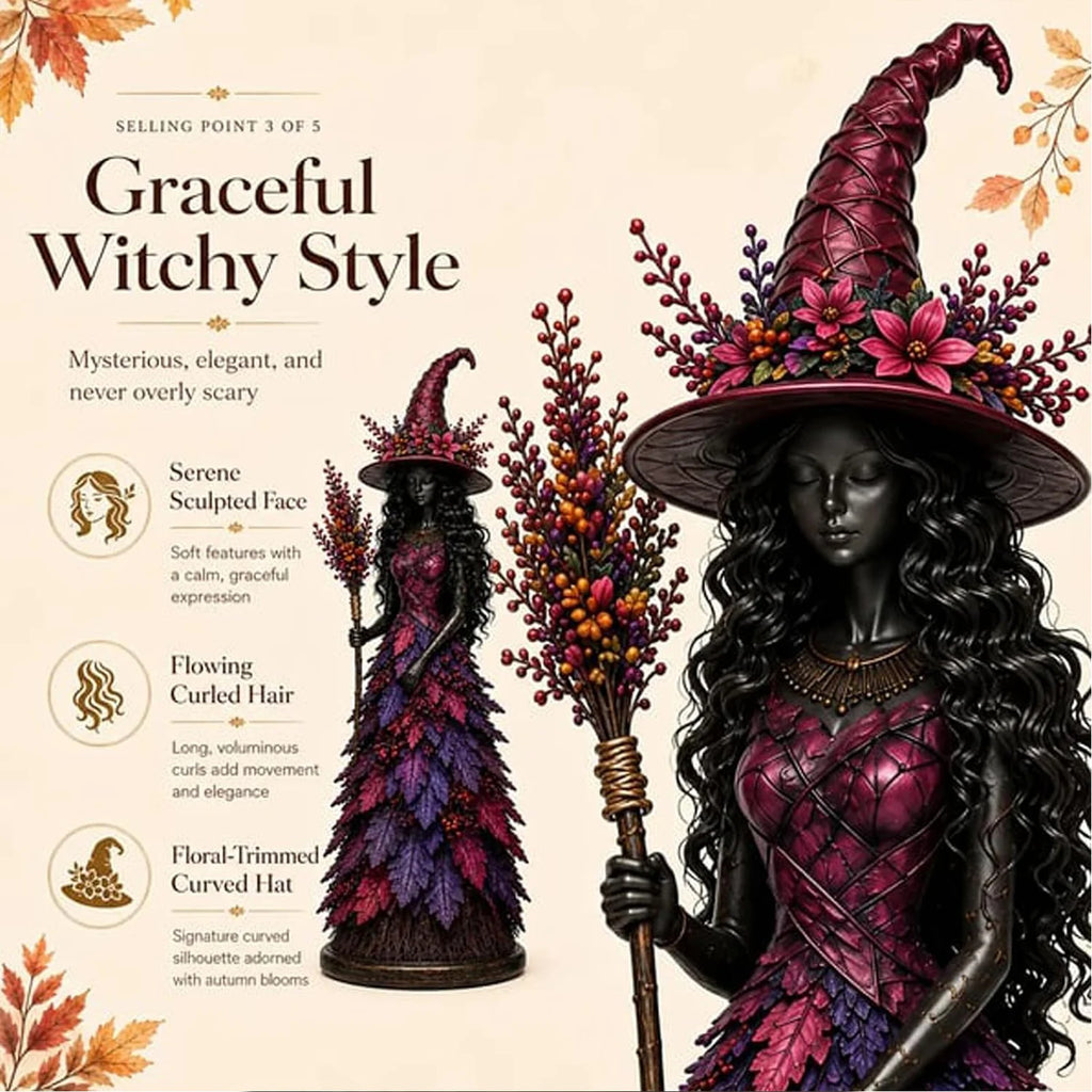 Autumn Witch Figurine Gothic Halloween Resin Sculpture Decor Halloween Figurine Nixie