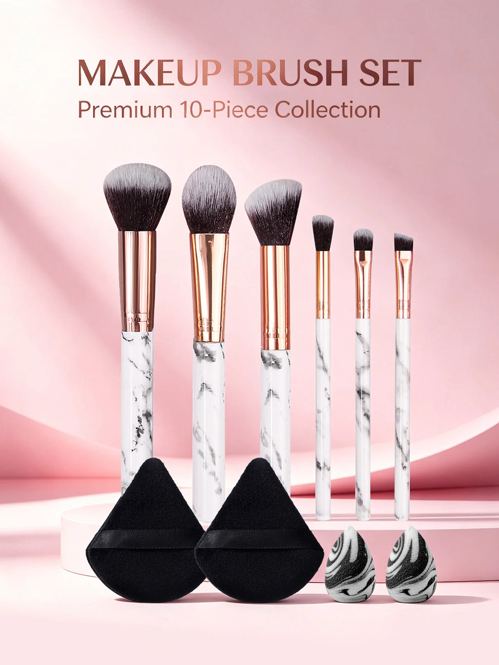 10-Piece Makeup Brush Set with Powder Puff & Sponge Makeup Brush Set Nixie WHITE