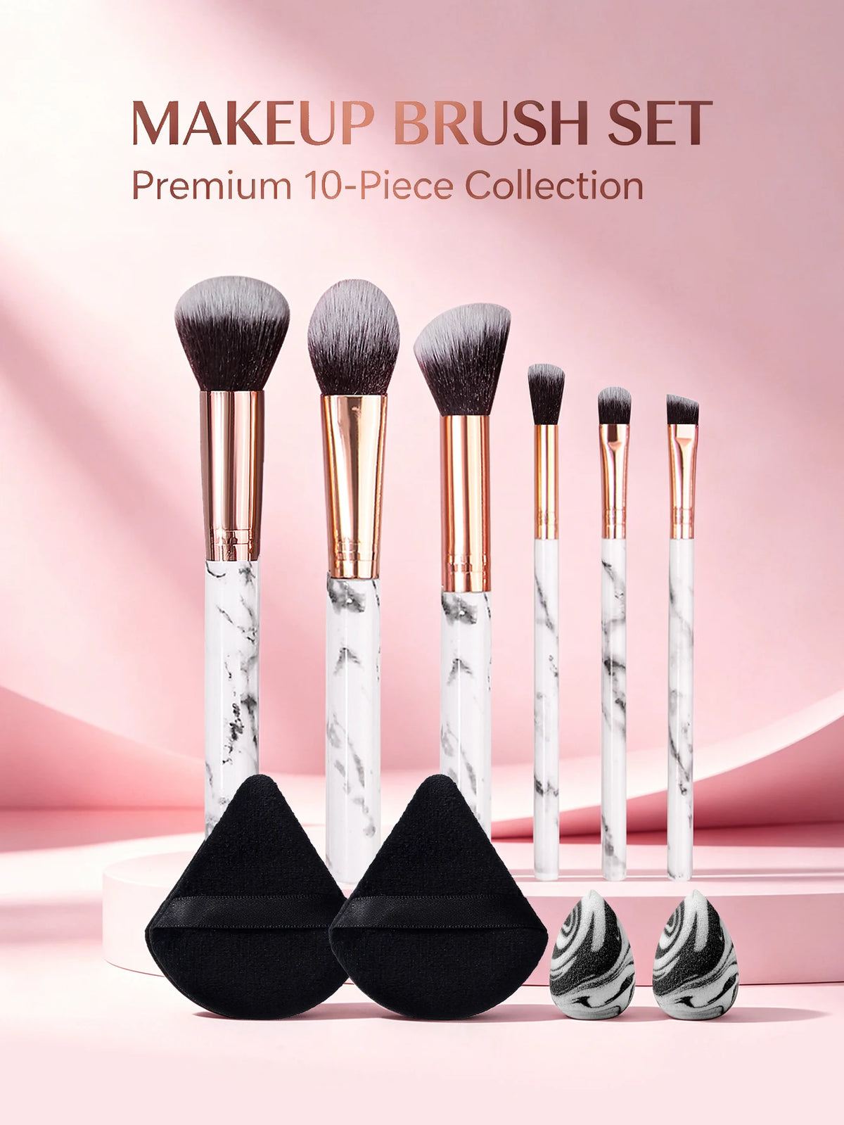 10-Piece Makeup Brush Set with Powder Puff & Sponge Makeup Brush Set Nixie WHITE