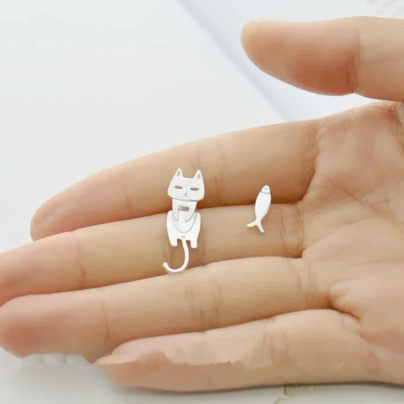 Cute Cat Hollow Stud Earrings – Silver & Gold | 1 or 5 Pairs Stud Earrings Nixie