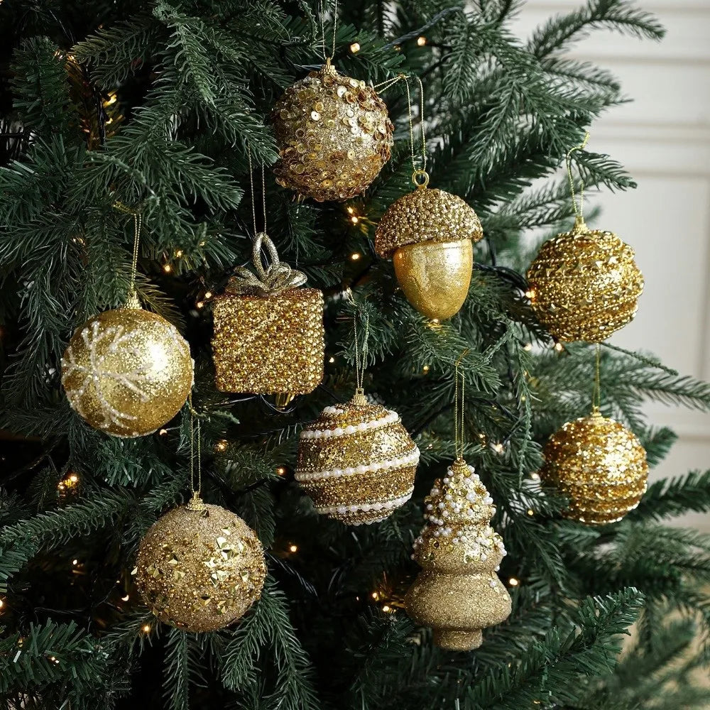 Gold Glitter Christmas Ball Ornament – Sequin Foam Pendant 8cm