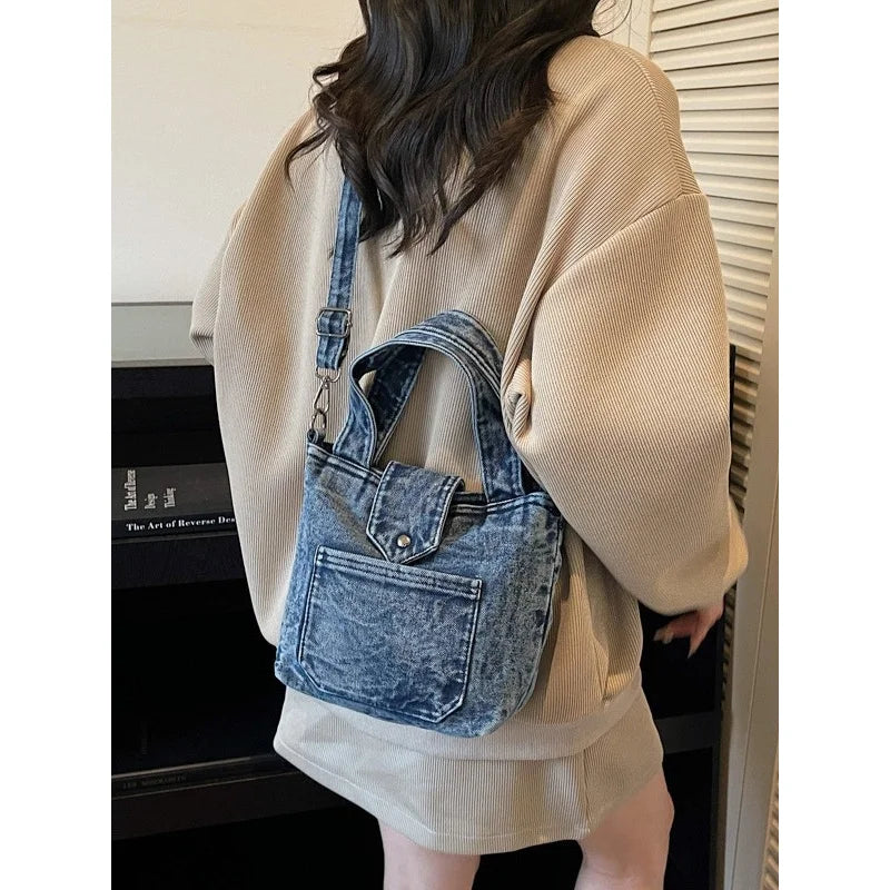 Denim Vintage Bucket Bag for Women – Casual Daily Handbag Denim Bucket Bag Nixie