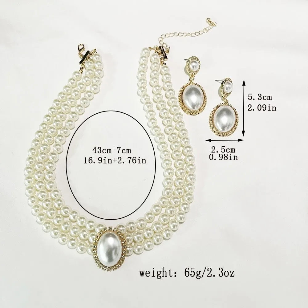White Pearl Rhinestone Necklace Earrings Set – Bridal Jewelry