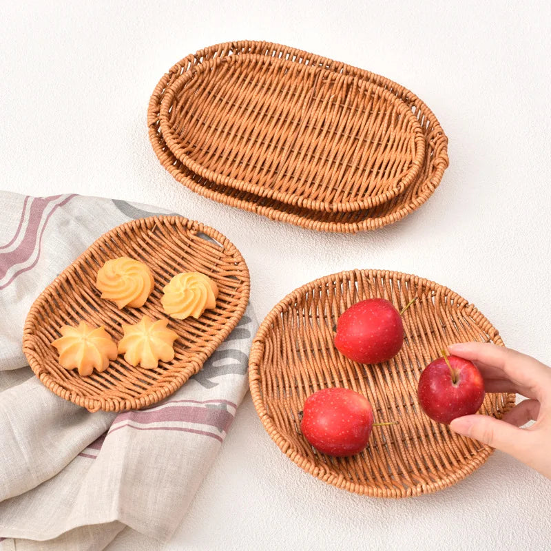 Imitation Vine Woven Snack Basket Plate for Restaurant & Bar Serving Snack Basket Nixie