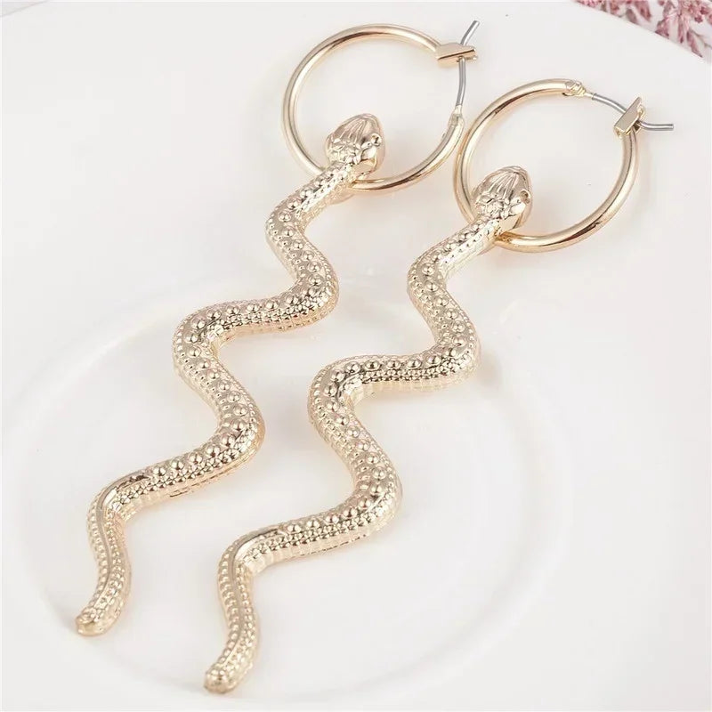 Vintage Snake Dangle Stud Earrings – Zinc Alloy Animal Style Dangle Stud Earrings Nixie