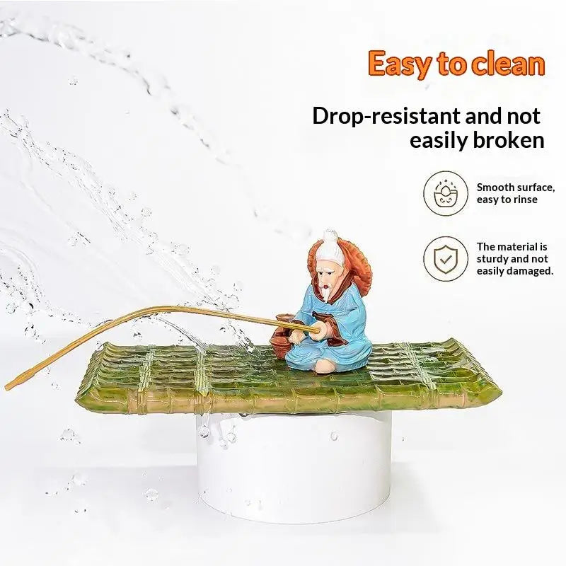 Floating Bamboo Raft Fisherman Ornament | Pond & Aquarium Decor Pond Garden Ornament Nixie