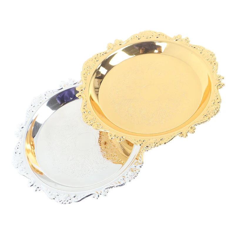 Silver Gold Glossy Iron Tray – Decorative Buffet & Party Plate Decorative Serving Tray Nixie