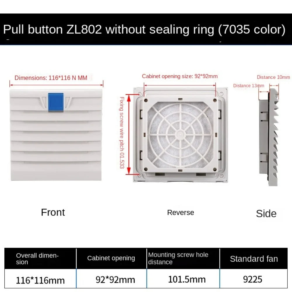 ABS Cabinet Ventilation Filter Grille with Louver Shutters Ventilation Filter Grille Nixie 116X116mm A