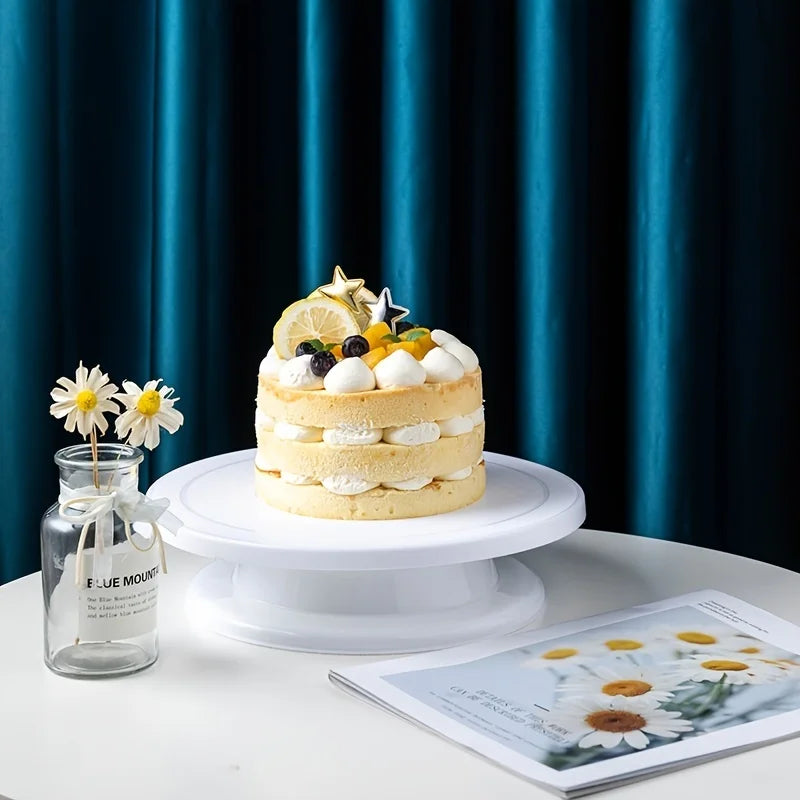 White Round Plastic Cake Turntable – Decorating Stand