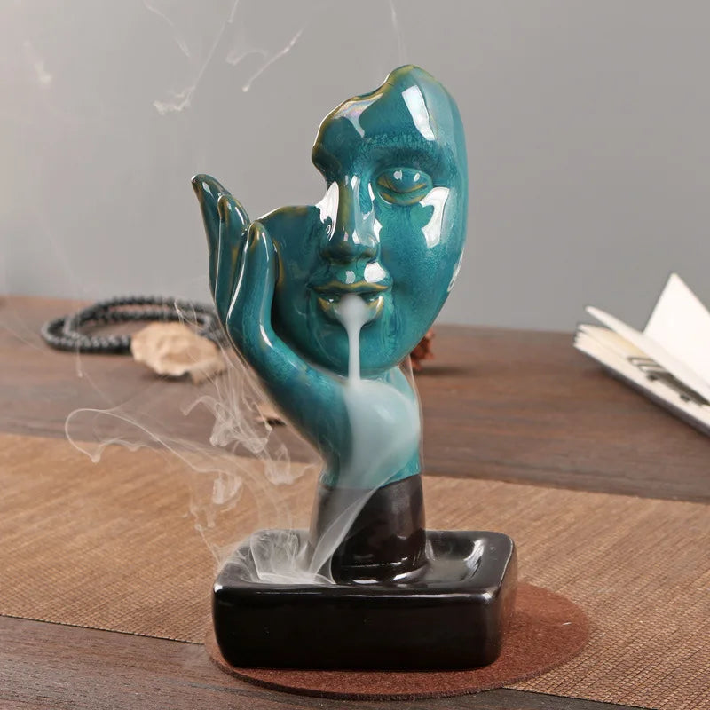 Ceramic Backflow Incense Burner – Sandalwood Stick Holder Incense Burner Nixie green