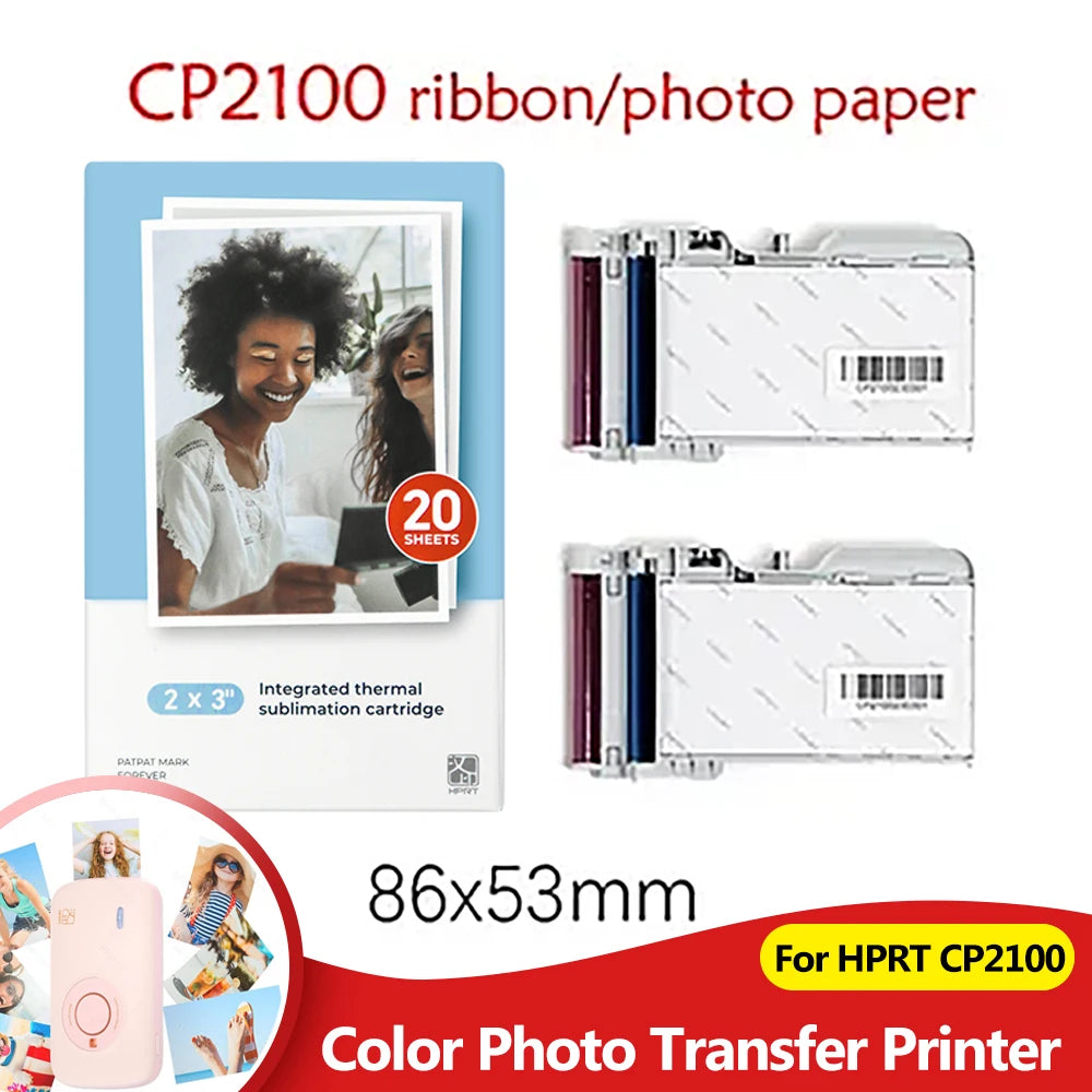 HPRT CP2100 2x3" Glossy Photo Paper & Ribbon – 20–60 Sheets Photo Printer Paper Nixie