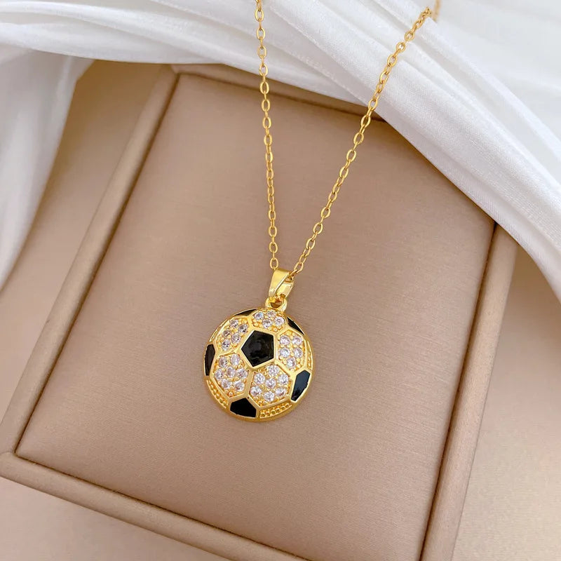 Football Pendant Necklace | Gold Stainless Steel Collarbone Chain Pendant Necklace Nixie