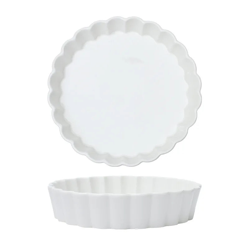 White Ceramic Round Stripe Pizza Baking Tray – 18cm