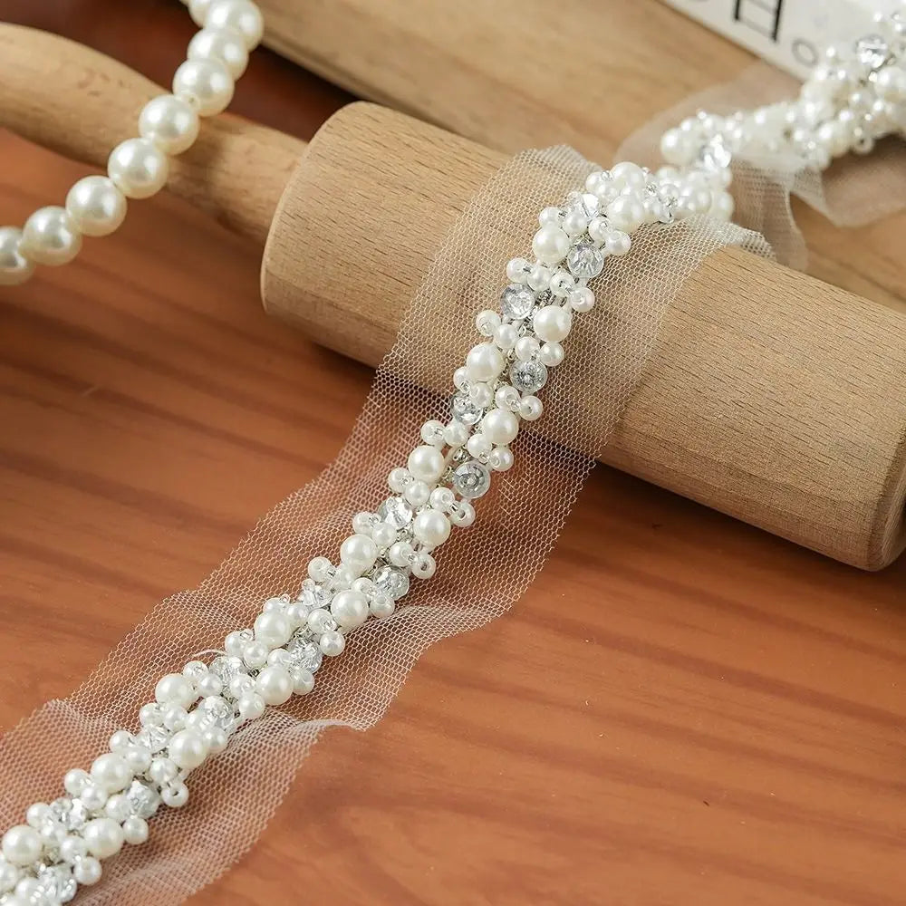 Pearl Beaded Rhinestone Lace Trim Ribbon for DIY Sewing Lace Trim Ribbon Nixie
