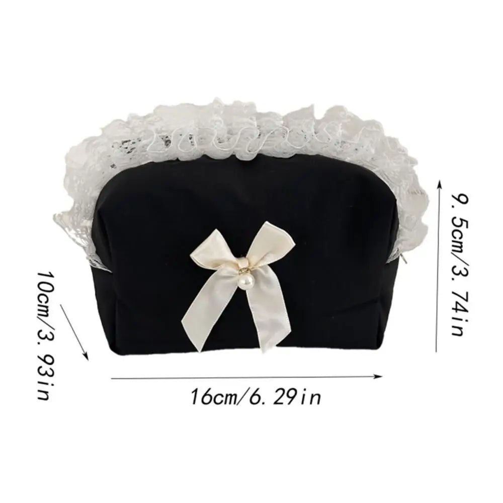 Lace Trim Makeup Bag Large Capacity Butterfly Knot Cosmetic Case Makeup Bag Nixie