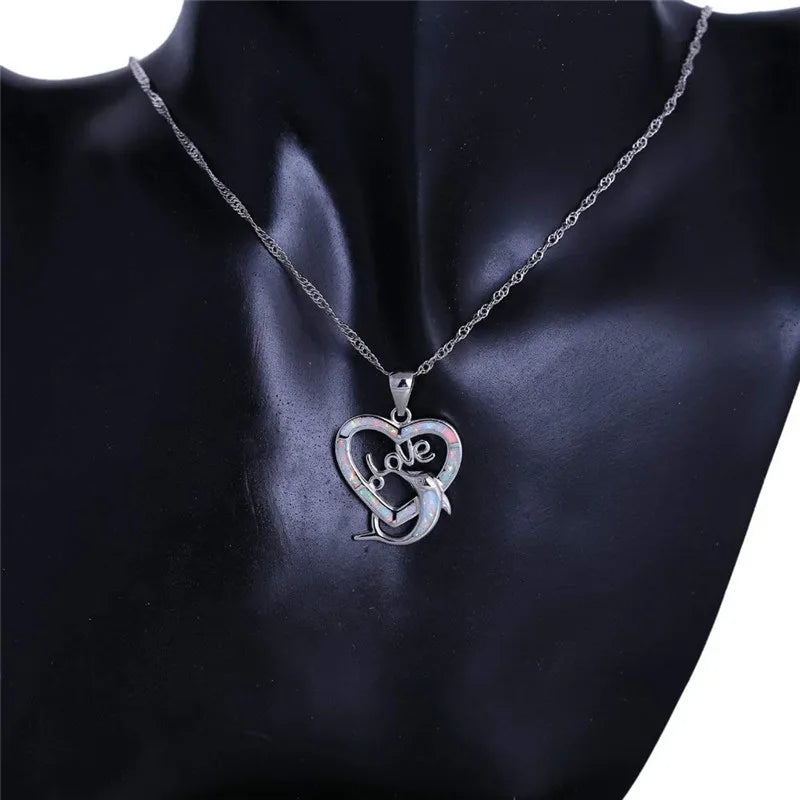 Fire Opal Heart Dolphin Pendant Necklace – Mood Tracker Jewelry Pendant Necklace Nixie
