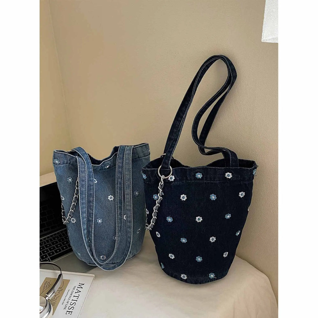Japanese Denim Shoulder Bag – Large Capacity Women's Tote Denim Shoulder Tote Nixie