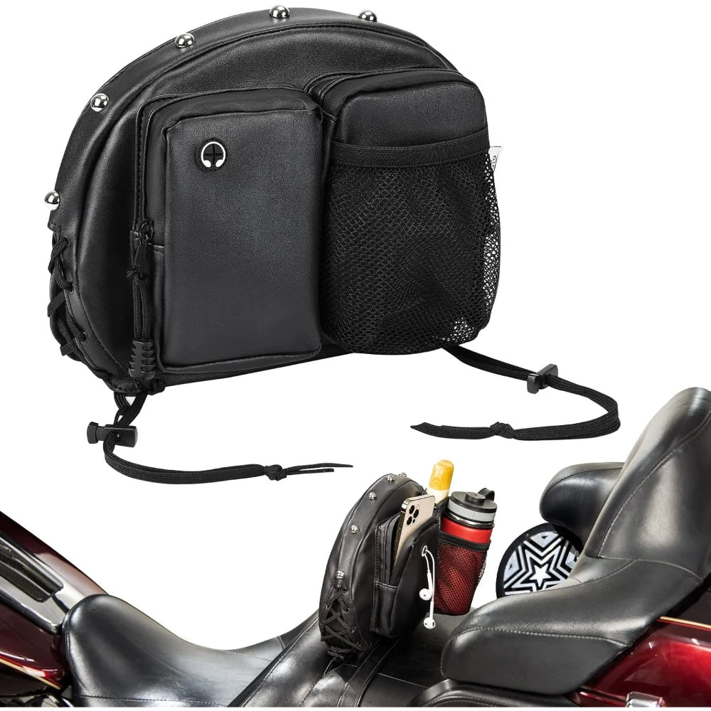 Motorcycle Backrest Bag PU Leather Sissy Bar Organizer Pocket Motorcycle Backrest Bag Nixie