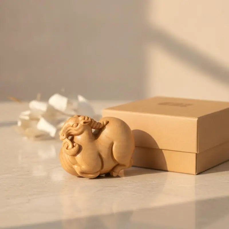 Hand-Carved Thuja Wood Zodiac Sheep Figurine Desk Ornament Wood Carving Figurine Nixie