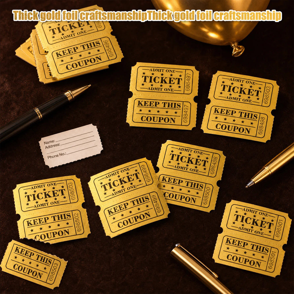 1000 Pairs Gold Foil Raffle Tickets Double Roll – Easy Tear Raffle Ticket Roll Nixie