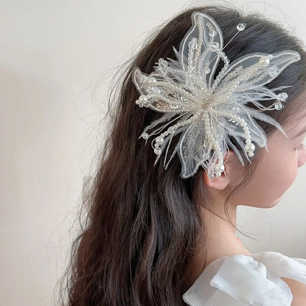 3D Organza Flower Patch – Pearl Crystal Feather DIY Embroidery Embroidery Patch Nixie