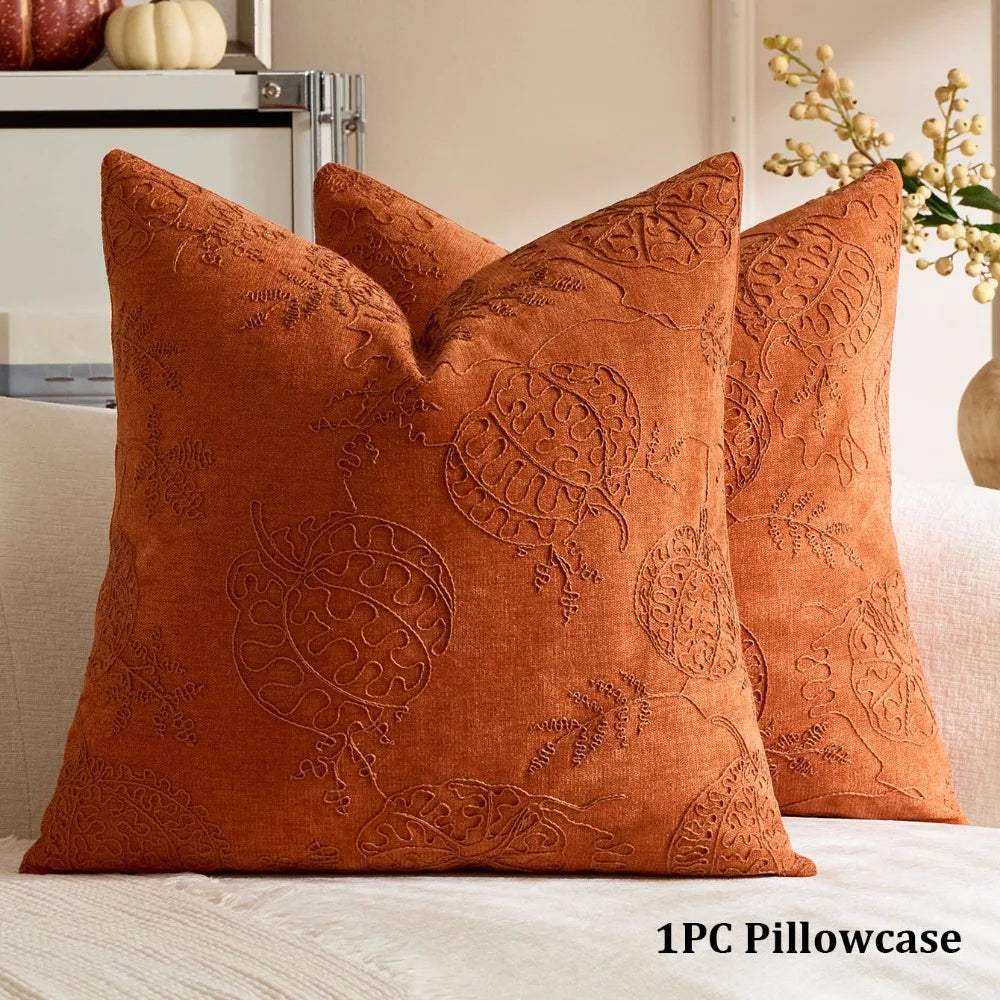Pumpkin Maple Leaf Embroidered Throw Pillow Cover 45x45cm