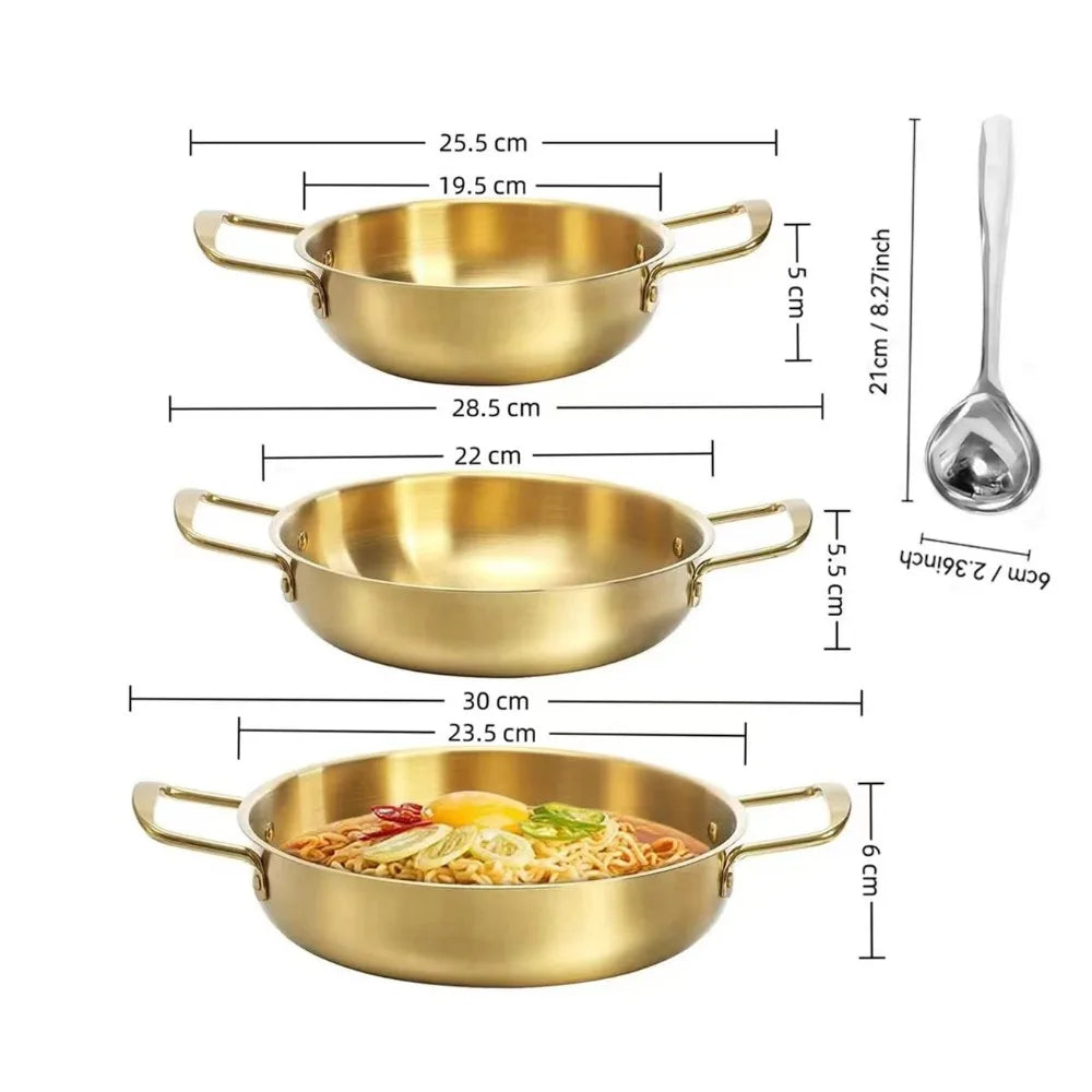 Korean Stainless Steel Cookware Set – 3 Pots & 1 Spoon Cookware Pot Set Nixie Gold-4PCS