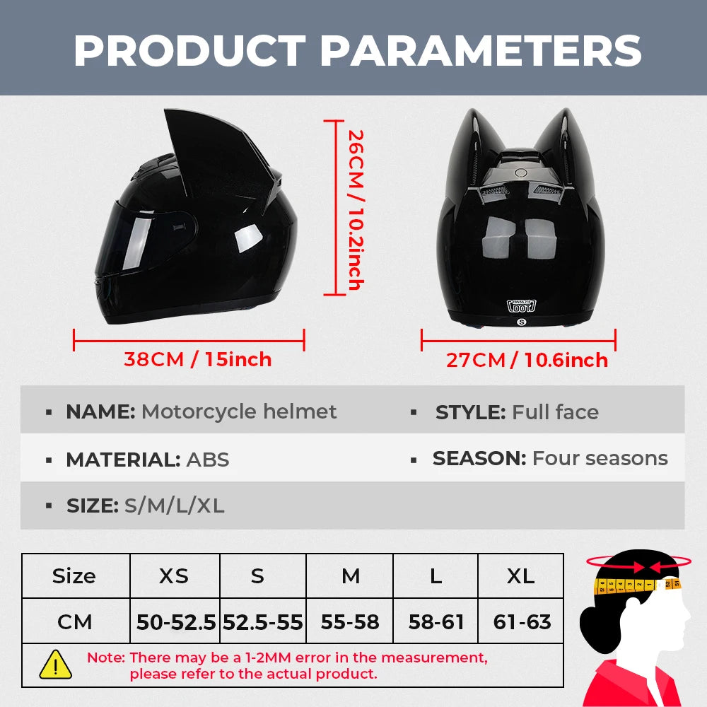 Cat Ear Full Face Motorcycle Helmet DOT Certified | Unisex Motorcycle Helmet Nixie