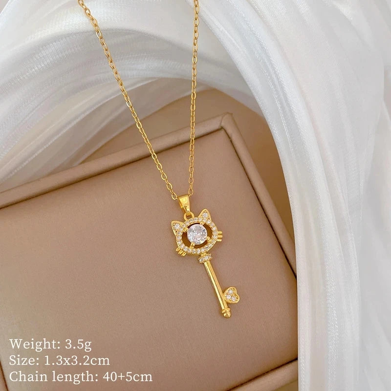 Gold Key Pendant Necklace – Stainless Steel Clavicle Chain Pendant Necklace Nixie XL2606-424