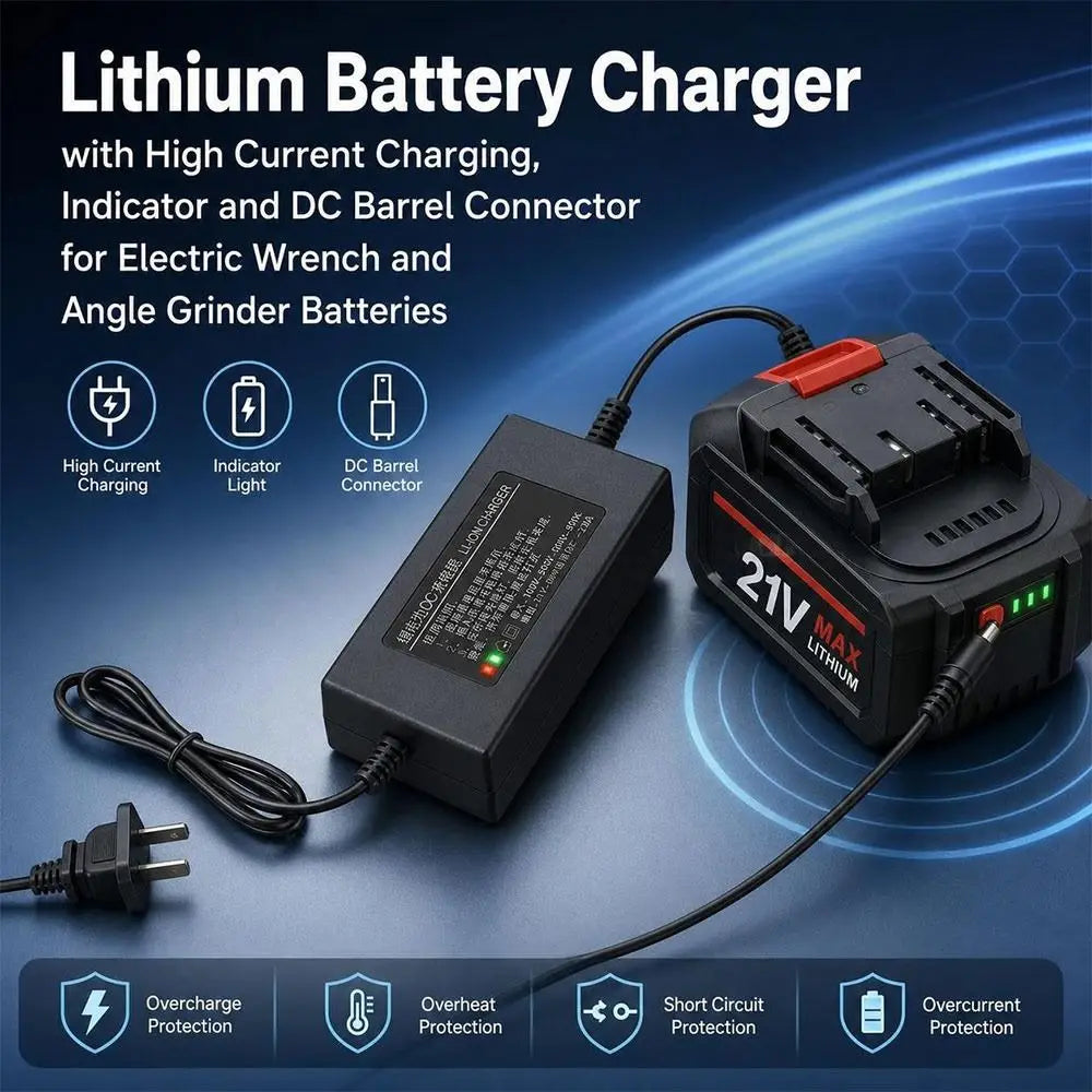 21V 2.0A Lithium Battery Charger for Power Tools – DC Barrel Power Tool Charger Nixie