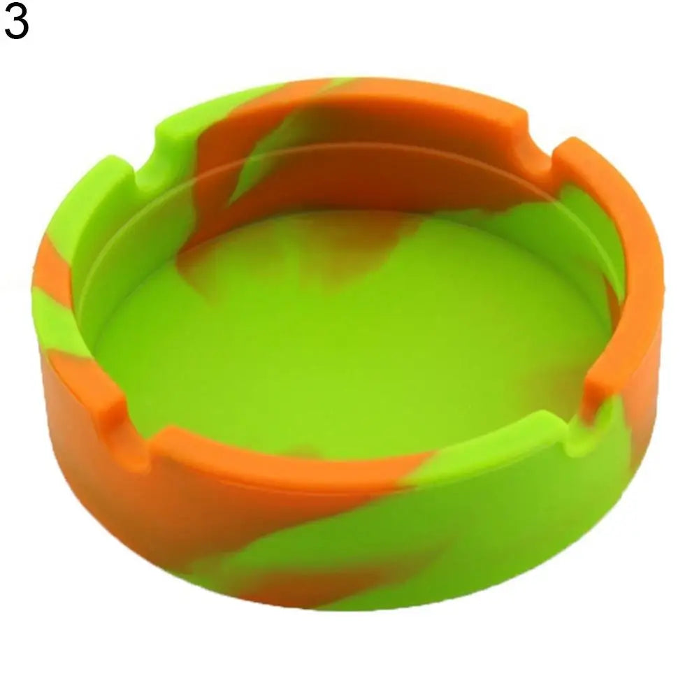 Portable Fluorescent Silicone Ashtray – Luminous Camouflage Round Silicone Ashtray Nixie c 8.3x2.3cm