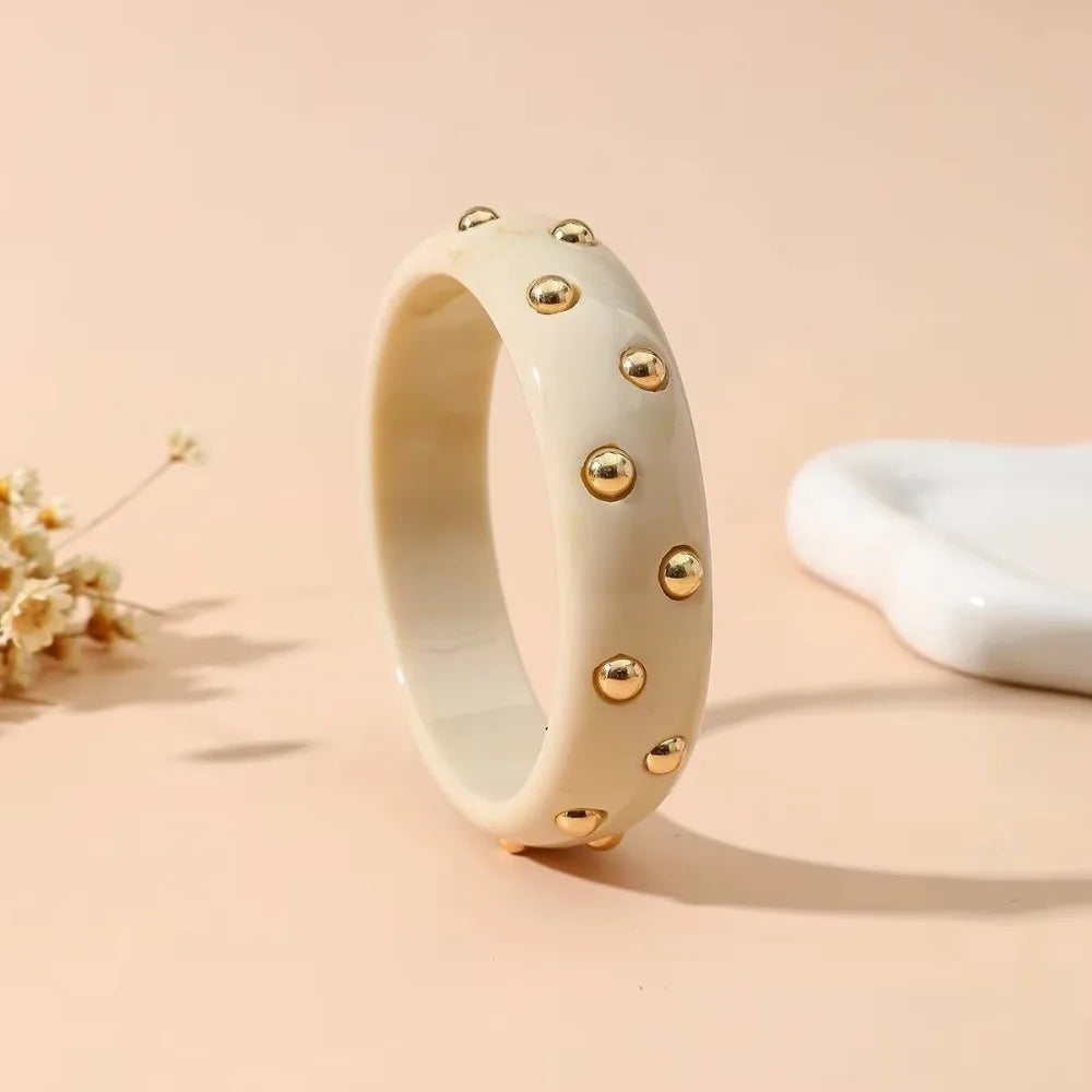 Punk Chunky Resin Bangle with Gold Bead Inlay | Wide Acrylic Resin Bangle Nixie