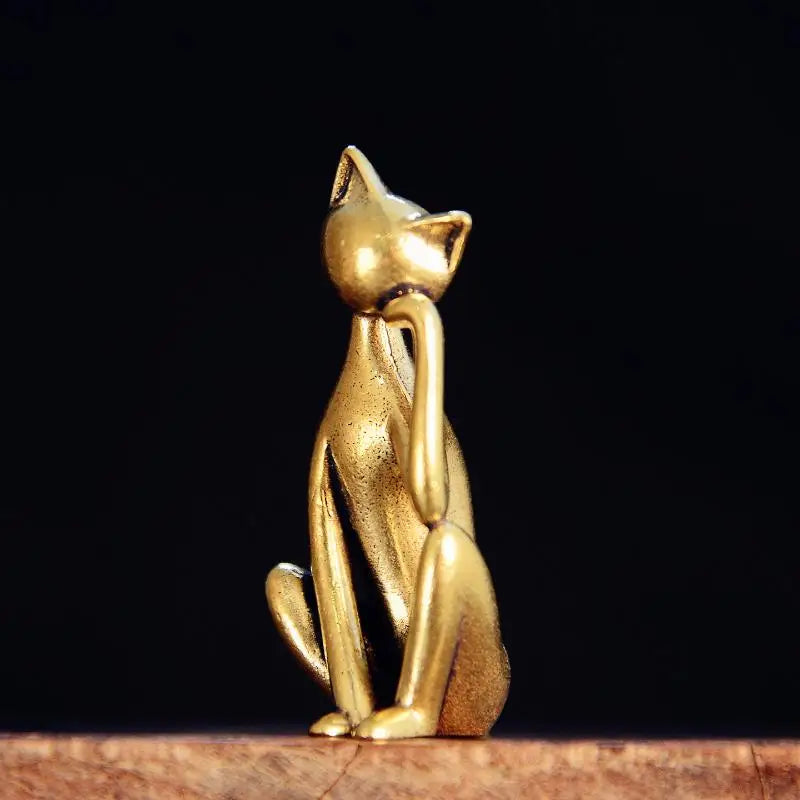 Mini Brass Cat Figurine – Handcrafted Collectible Sculpture Decorative Figurine Nixie