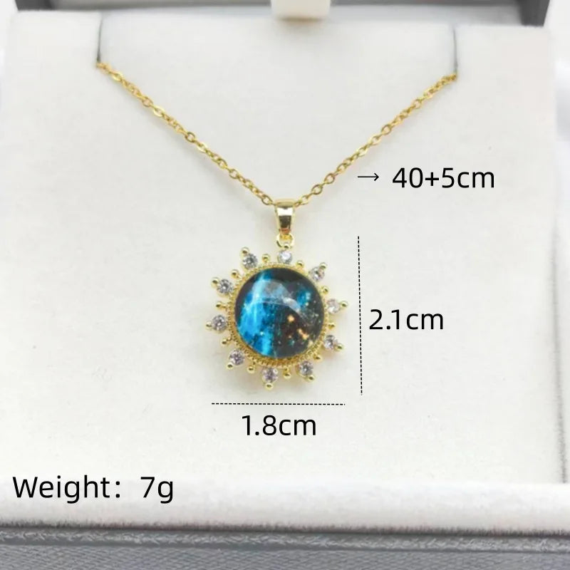 Starry Sky Sun Pendant Necklace – Steel & Copper Collarbone Chain Pendant Necklace Nixie