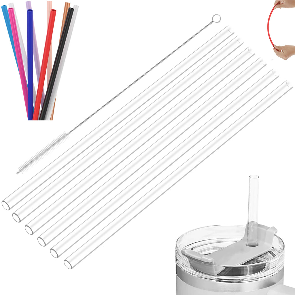 Reusable Plastic Drinking Straws 7-Piece Set with Cleaning Brush Reusable Drinking Straws Nixie